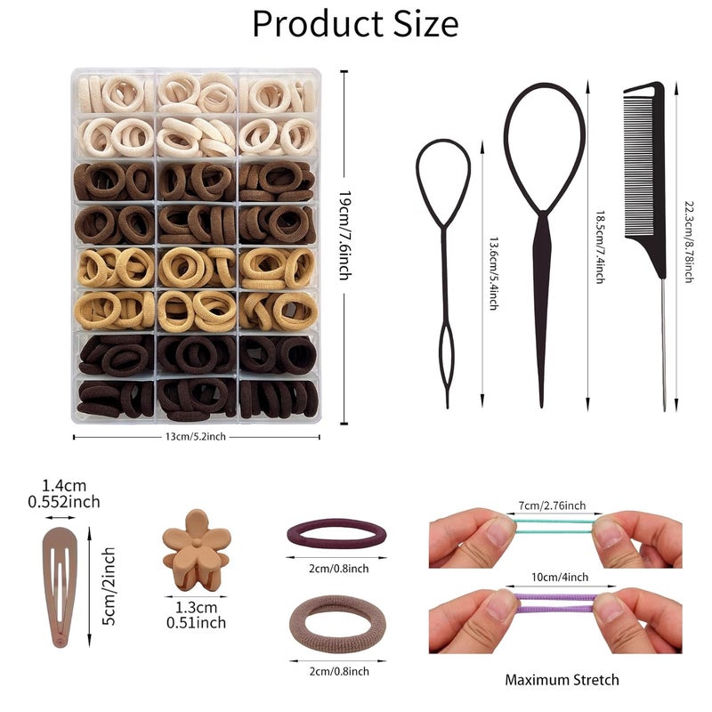 ELEMIRSA Hair Accessories for Girls, Brown Baby Hair Ties 0.8 Inch Soft Thick Seamless Cotton Hair Bands for Baby Girls Kids with Hair Clips - Image 4